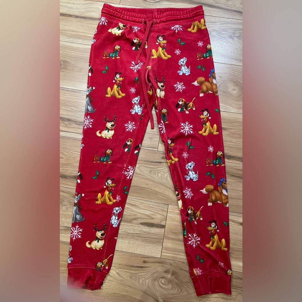 Disney Dogs Christmas Holiday Velour Joggers XS
